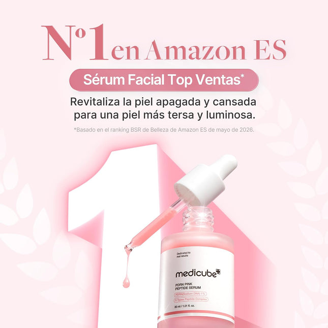 Sérum PDRN de péptidos rosa Medicube envase con gotero y diseño rosa.