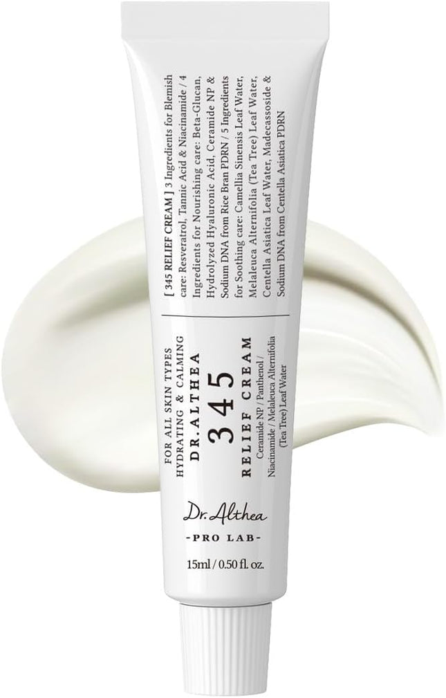 Dr Althea 345 Relief Cream envase mini 15 ml vista frontal sobre fondo neutro