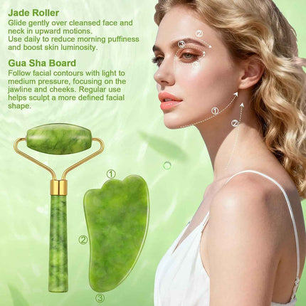 Set Gua Sha de Jade aplicación en el rostro