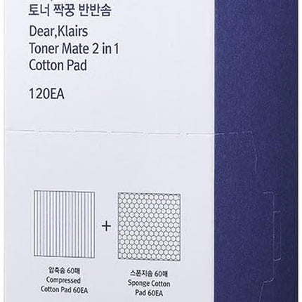 Klairs Toner Mate 2 in 1 Cotton Pad envase frontal de la caja