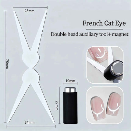 Double-Head French Nail Art Magnet Set Cat Eye Magnetic Rod Combination Nail Art DIY V-Shaped Effect Gel Nail Polish Magnet