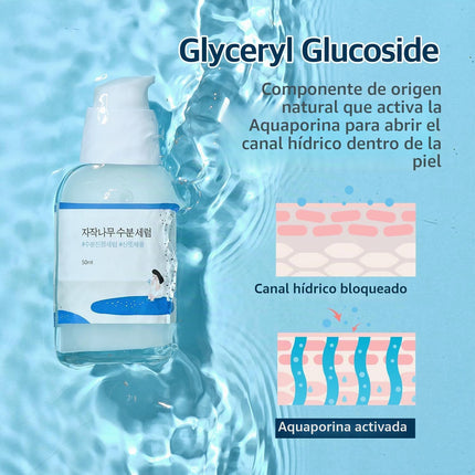 Round Lab Birch Juice Moisturizing Serum textura gel-agua en la mano