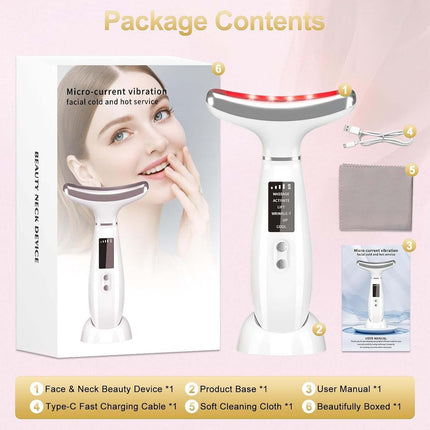 Masajeador Facial LED Antiarrugas con base cable USB-C manual y accesorios
