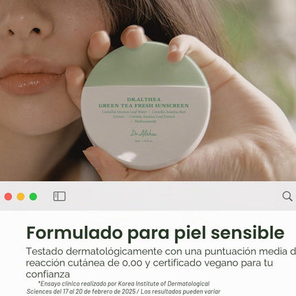 Dr Althea Green Tea Fresh Sunscreen vista lateral del envase
