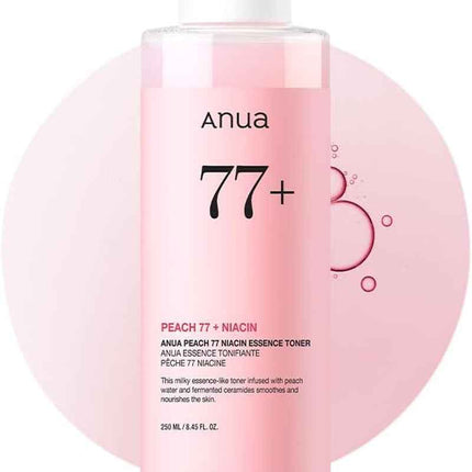 Tónico de esencia de melocotón Anua Peach 77 envase frontal de 250 ml.