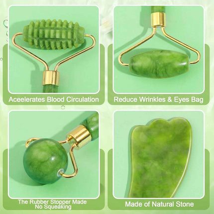 Set Gua Sha de Jade rodillo pequeño para contorno de ojos