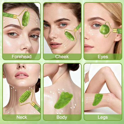 Set Gua Sha de Jade rodillo grande para mejillas