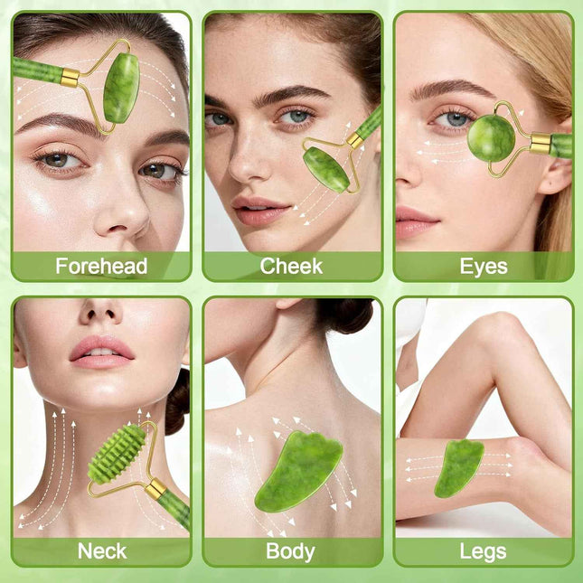 Set Gua Sha de Jade rodillo grande para mejillas