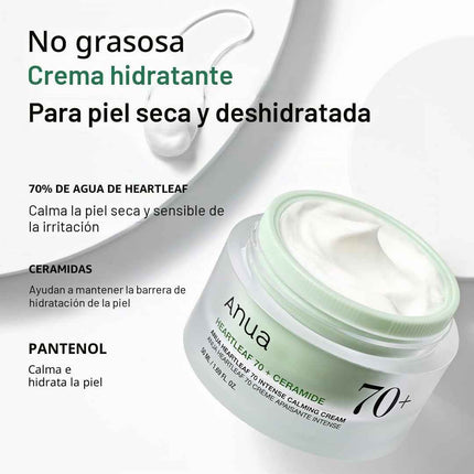 Crema calmante Heartleaf 70% Anua aplicación sobre el rostro.
