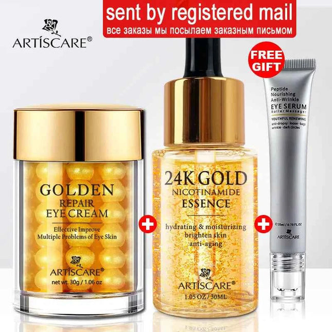 24K Gold Serum Set 3Pcs Esencia Facial y Contorno