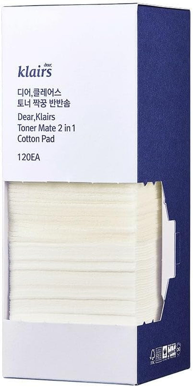 Klairs Toner Mate 2 in 1 Cotton Pad lado de algodón comprimido