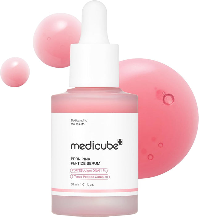 Sérum PDRN de péptidos rosa Medicube frasco de 30 ml vista frontal.