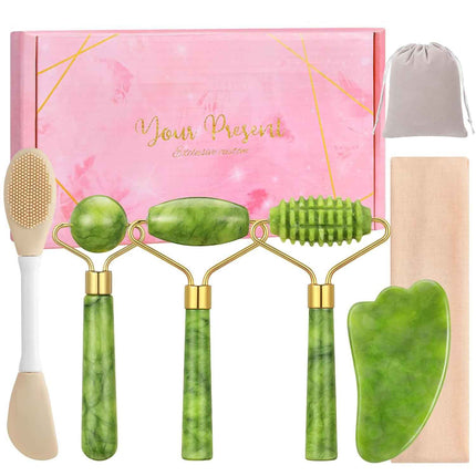 Set Gua Sha de Jade piedra y rodillos completos