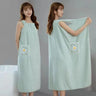 Women Wearable Bath Wrap Towel Absorbent Polyester Long Washable Bathroom Bathrobe