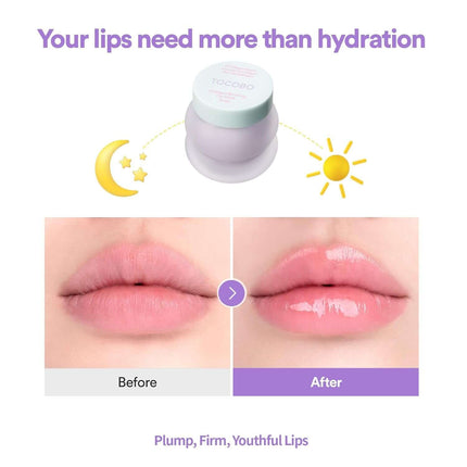 Lip Sleeping Mask Vegano Purple Collagen de TOCOBO aplicación nocturna en labios